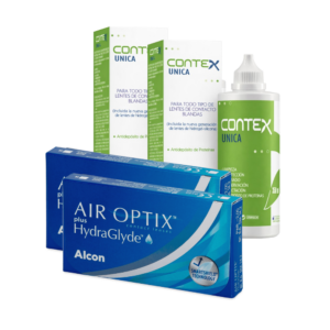 Air Optix Plus Hydraglyde cx 6x2 + Contex Única 350ml x 2