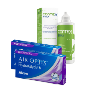 Air Optix Plus Hydraglyde Multifocal cx 3 x 2 + Contex Única 350ml