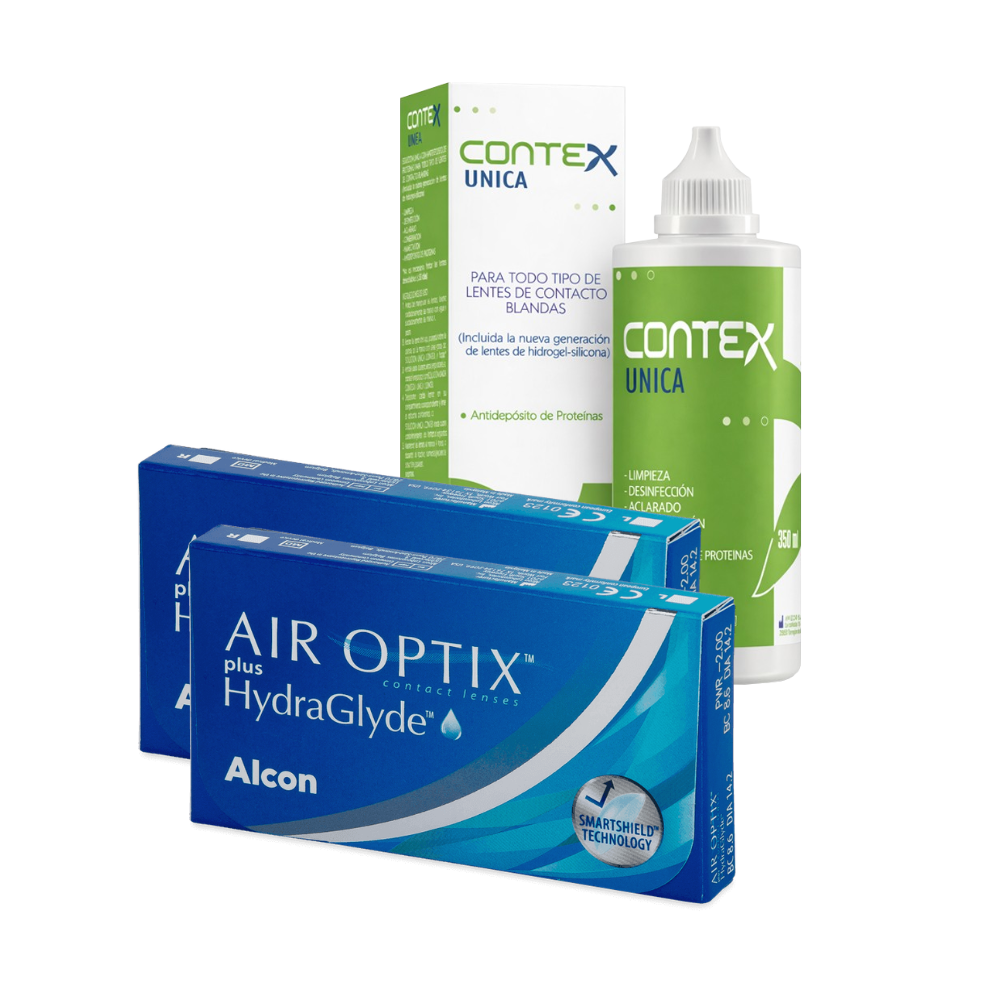 Air Optix Plus Hydraglyde cx 3 x 2 + Contex Única 350ml
